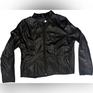Black Faux Leather Jacket — Classic Zip Front